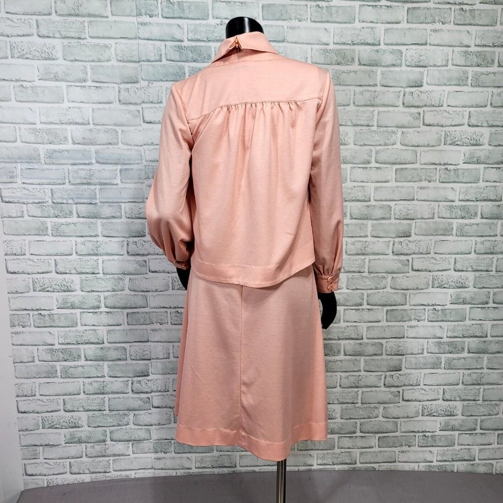 Vintage 70s Butte Knit S/M Peach Pink Day Dress &‎ Jacket Polyester Outfit Set - Picture 11 of 14